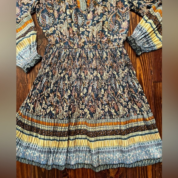 CURRENT AIR Floral Paisley Print Pleated Skirt Smocked Dress Tie at Neckline - Picture 6 of 11